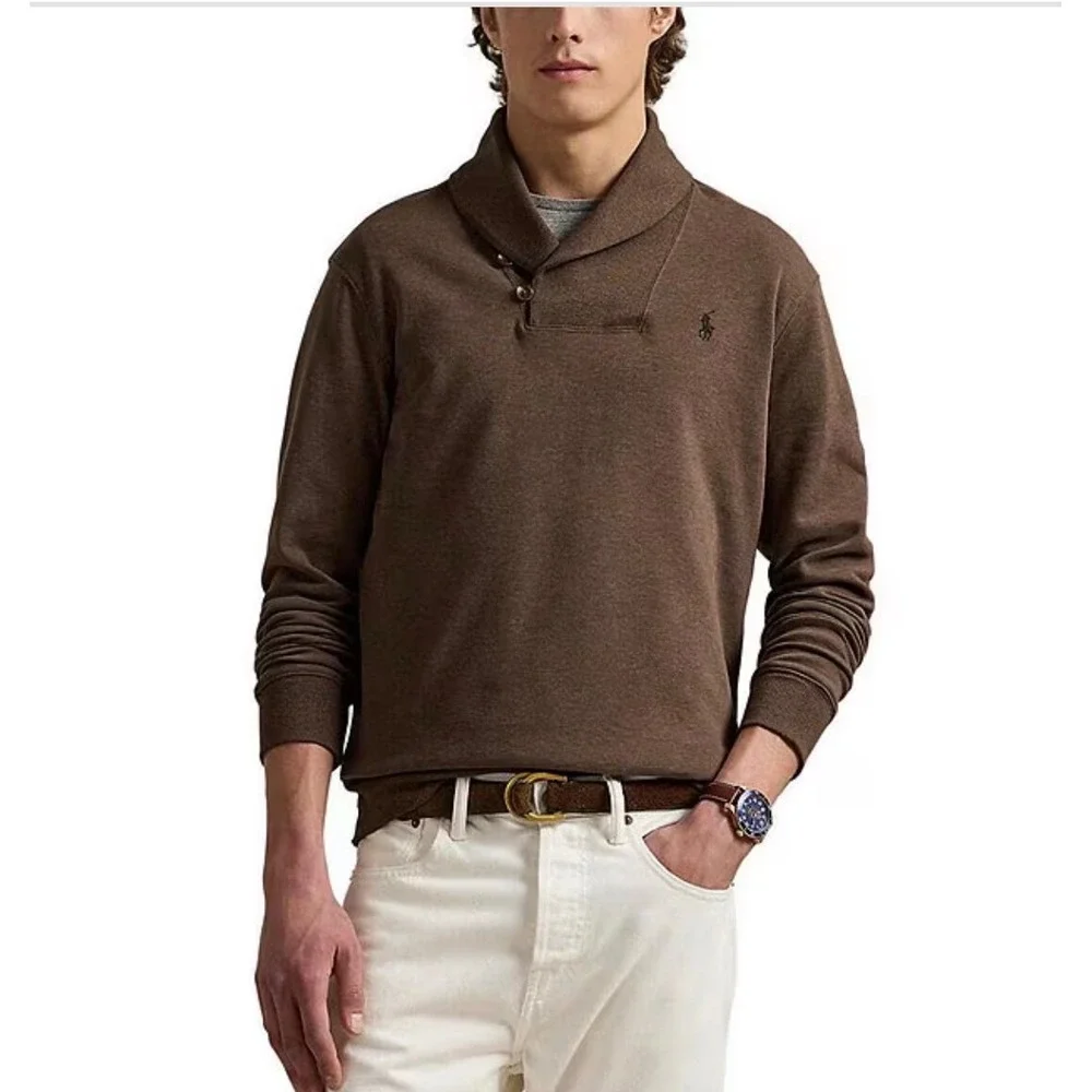 Polo Ralph Lauren Shawl‎ Collar Button Neck Long Sleeve Pullover Shirt Gray XL - Picture 8 of 8